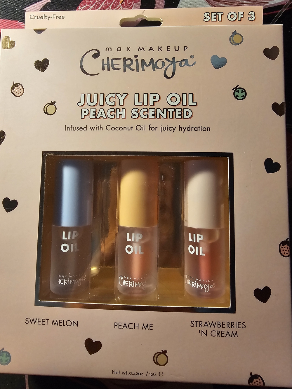 Juicy Lip Oil Set of 3 – Peach Scented (Blue, Yellow, Cream)